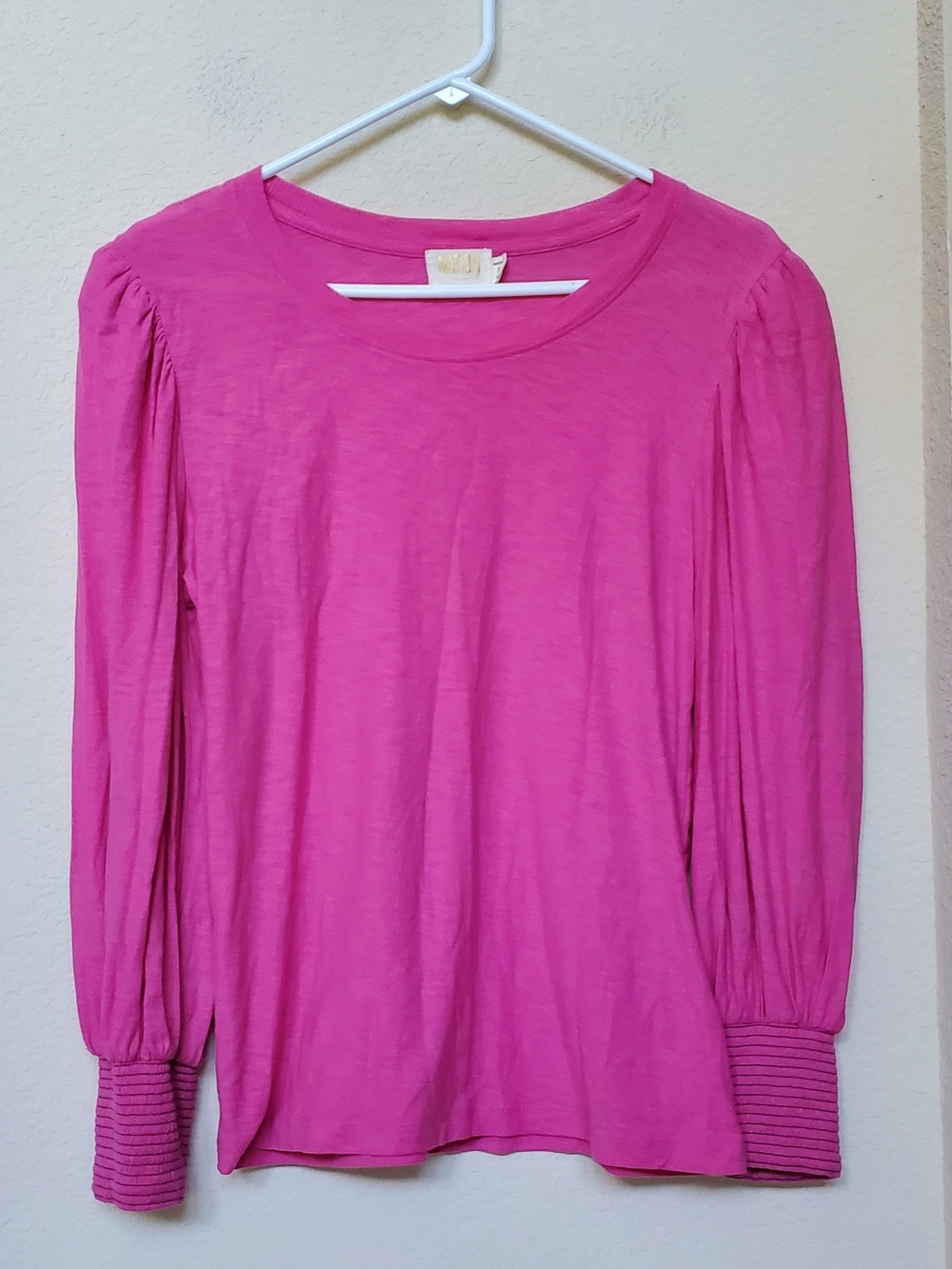 Nation LTD Fuchsia Long-Sleeve Tee with Ribbed Elastic Cuffs. Size Medium